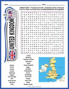 the british map with words and pictures to help kids learn how to use it in this activity