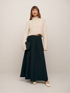 Skirt Reformation, Gust Of Wind, Maxi Skirt Outfits, Ankle Length Skirt, Fashion People, Fall Skirts, Skirt Outfit, Sustainable Clothing, Poplin Fabric