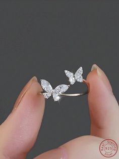 Silver 925 Jewelry, Pretty Jewellery Silver, Cute Rings Silver, Pretty Rings Silver, Silver Butterfly Jewelry, Simplistic Jewelry, Hand Jewelry Rings, Silver Cuff Ring, Fashion Rings Silver