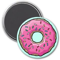 a pink donut with sprinkles on it is shown in front of a white background