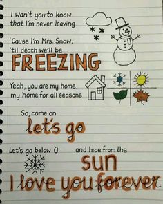 a notebook with writing on it that says, i want you to know what's freezing