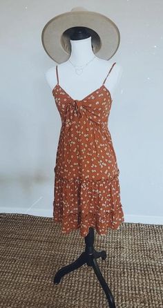 TIERED SPAGHETTI STRAP DRESS – Mota Boutique Spaghetti Strap Dress, Tie Bow, Strap Dress, Spaghetti Strap Dresses, Cottage Core, Smocking, Spaghetti Strap, Sleeveless Dress, Rust