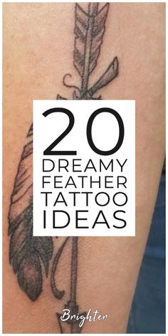 the cover up for 20 dreamy feather tattoo ideas, with an arrow and feathers on it