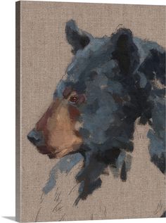 a painting of a bear's head in blue and brown tones on a beige background