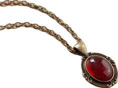 Red Victorian Locket Necklace, Victorian Red Locket Necklace, Red Oval Pendant Vintage Necklace, Red Vintage Oval Pendant Necklace, Vintage Red Oval Pendant Necklace, Antique Red Locket Necklace, Antique Red Brass Necklace, Red Vintage Cabochon Necklace, Vintage Red Cabochon Necklace