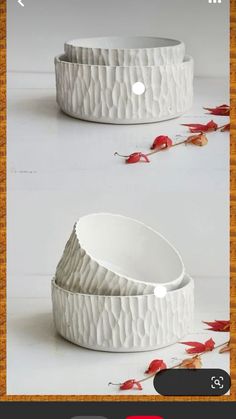 two white bowls sitting on top of each other