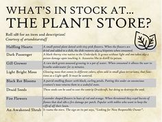 the plant store flyer is shown with information about what's in stock at the plant store