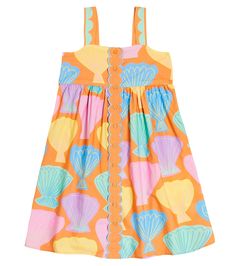 Scalloped cotton dress in orange - Stella Mc Cartney Kids | Mytheresa Girls Outfits Kids, Measurements Chart, Stella Mc, Kids Frocks, Baby Frocks Designs, Sewing Patterns For Kids, Frocks For Girls, Baby Boy Shoes