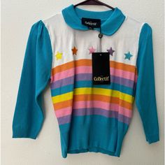 Nwt Uk Size 8/Us Xs. Great Top Just Not The Right Fit For Me. My Loss Is Your Gain! Blue Retro Long Sleeve Cardigan, Retro Blue Long Sleeve Cardigan, Funky Cardigans, Rigel Star, Kitsch Clothing, Colorful Clothes Aesthetic, Dinosaur Cardigan, Vibrant Clothes, Colorful Fits