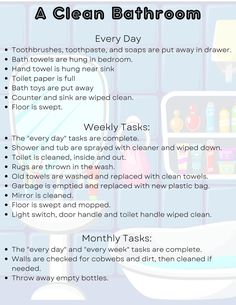 a clean bathroom poster with instructions for cleaning