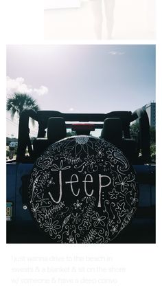 the jeep has been decorated with an image of a jeep's name on it