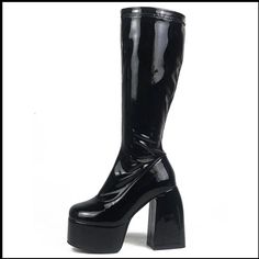 Exactly As Shown In Picture Brand New Never Worn Rain Boot Material. Run About .5 Too Small. Might Be Loose On Smaller Calves. More Suited To Thicker Calves For Tight Fit. Brat Boots Are Sexy Goth Brat Style Chunky High Heel Platform Black Barbie Boots, Brat Doll Boots, Goth Black Women, Long Black Boots, Fleece Boots, Modern Boots, Designer Brands Fashion, Vintage Sandals, Brat Style