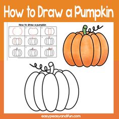 how to draw a pumpkin for kids with pictures on the front and side, including an orange background