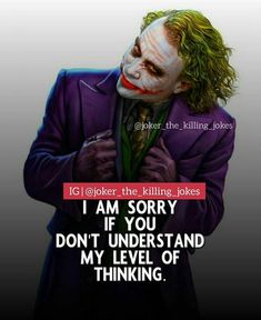 the joker is holding his hand on his chest and looking down at him with words written below