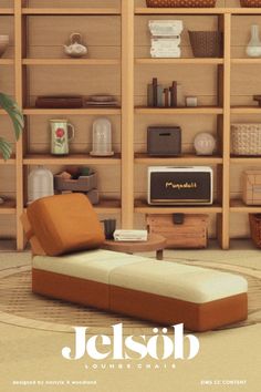 a living room filled with furniture and bookshelves next to a wall covered in shelves