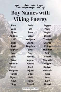 the ultimate list of boy names with viking energy in front of a mountain lake and snow - capped mountains