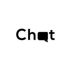 the word chat is written in black and white with an empty speech bubble above it