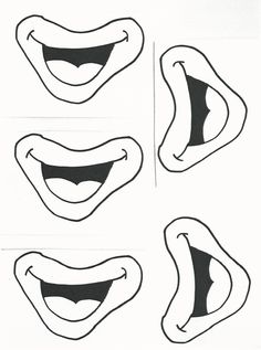 four different types of mouths drawn in black and white