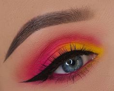 Eyeshadow Color Combinations, Recital Hair, Red Eyeshadow Look, Rainbow Eye Makeup, Yellow Eye Makeup, Pink Eyeshadow Look, Blue Eyeshadow Looks, Eyeshadow Ideas, Yellow Makeup