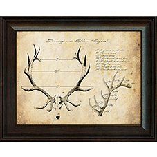 an antler's head is shown in a frame with writing on the wall