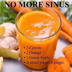 carrots, celery and ginger juice with the words no more sinus