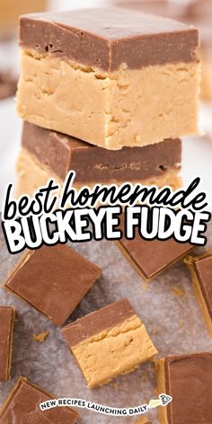 the best homemade buckeye fudge is made with peanut butter, chocolate and marshmallows