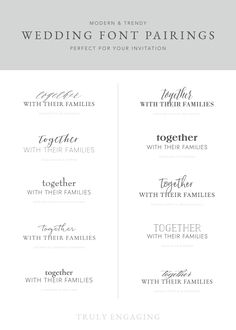 the wedding font pairings are shown in black and white