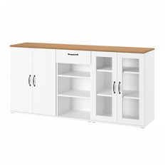 a white cabinet with two doors and shelves