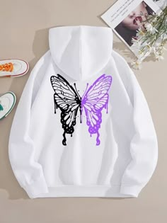 Butterfly Stuff, Butterfly Clothes, Hoodies Aesthetic, Fabric Butterfly, Women Sweatshirts, Lined Hoodie, Hoodie Outfit