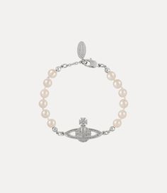 Mini Bas Relief Pearl Bracelet in PLATINUM-CRYSTAL-Crystal-PEARL-Pearl | Vivienne Westwood® Vivienne Westwood Bracelet, Vivienne Westwood Jewellery, Faux Pearl Bracelet, Bas Relief, Into The Future, Swarovski Pearls, Pearl Chain, Crystal Pearls, Heart Bracelet