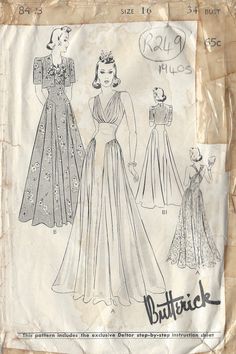 an old fashion sewing pattern for a woman's dress