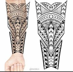 an arm tattoo design with geometric shapes and lines on both sides of the arm, which is