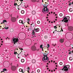 mickey and minnie mouses in pink with flowers on the background, all over print