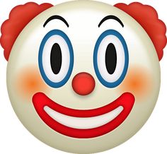 a white and red clown face with blue eyes