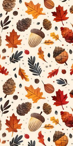 an image of autumn leaves and acorns on a white background