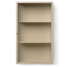 an empty shelf with three shelves on each side and one door open to the other