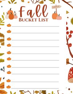 a fall bucket list with pumpkins and leaves