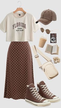 Apostolic Business Casual, Dark Academia Beach Outfit, Brown Skirt Outfit Summer, Surfergirl Style, Modest Outfit, Everyday Fashion Outfits, Casual Day Outfits