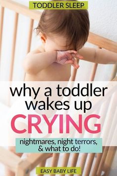 Need help with your toddler's sleep? Sometimes a toddler wakes up CRYING HARD and it can be really hard to know why. Read here to learn if your toddler has nightmares or night terror, and what to do right now to help baby sleep peacefully. Toddler parenting advice for when toddler wakes up crying, kids sleep. toddler sleep training, toddler milestones, gentle sleep training, toddler behavior, toddler hacks, help baby sleep, toddler development, sick toddler, toddler bedtime.