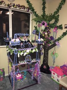 an image of a baby crib in the middle of a room with decorations on it