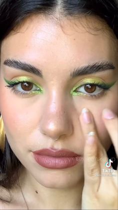 Fun Eye Looks For Brown Eyes, Culture 2 Palette Looks, Green Fairy Makeup Looks, Hippie Eye Makeup, Light Green Eye Makeup, Light Green Makeup, Earthy Makeup Looks, Green Fairy Makeup, Green Eyebrows