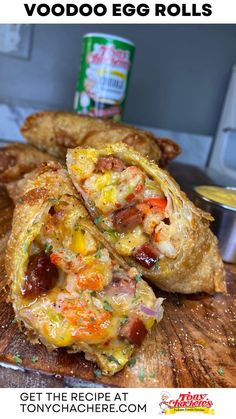 egg rolls are piled on top of each other and ready to be eaten for breakfast