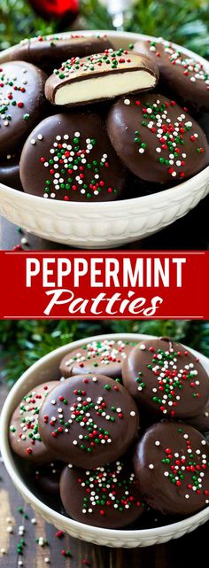 chocolate covered cookies in a bowl with sprinkles