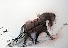 a drawing of a horse pulling a buggy