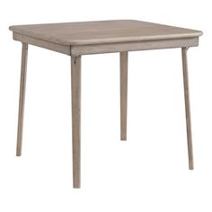 a wooden table with two legs and a small square top on an isolated white background