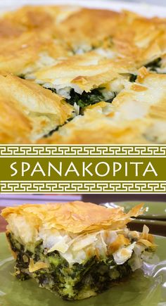 there is a pie with spinach and cheese on it