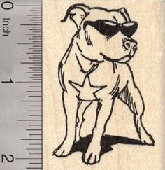 a rubber stamp with a dog wearing sunglasses