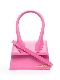 Le Chiquito Moyen mini bag from JACQUEMUS featuring pink, calf leather, logo lettering, gold-tone hardware, detachable shoulder strap, foldover top with magnetic fastening, internal logo patch and internal slip pocket. | Jacquemus Le Chiquito Moyen mini bag Le Chiquito Moyen, Jacquemus Le Chiquito, Jacquemus Bag, Neon Bag, Dolce E Gabbana, Givency Antigona Bag, Balenciaga City Bag, Lady Dior, Pink Leather