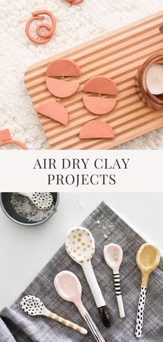 an air dry clay project with gold and pink spoons