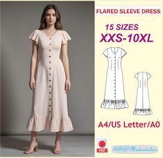 Elegant Midi Dress Sewing Pattern/Size XXS-10XL/Linen Dress Pattern/Summer Dress Pattern/Cottagecore Dress Pattern/Plus Size Pattern. Available as an instant download (zip, pdf) sewing pattern bundle with a range of size options:  15 sizes: XXS-10XL. For a more detailed sizing chart in centimeters and inches please see the photos. After purchasing these patterns you will be able to download them:  * A4/USA Letter for home printer, A0- print shop paper size . *  Measurement's charts and instructi V Neck Dress Pattern Free, Dress Pattern Plus Size, Cottagecore Dress Pattern, Midi Dress Sewing Pattern, Long Dress Sewing Patterns, Pattern Summer Dress, Summer Dress Pattern, Linen Dress Pattern, Simple Long Dress